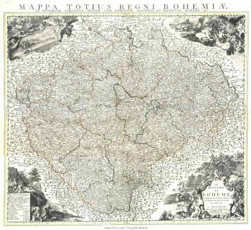 Mapa Čech z roku 1744 podle Mullera