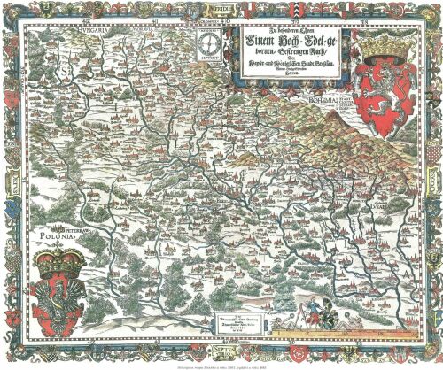 Helwigova mapa Slezska z roku 1561 
vydání z roku 1655