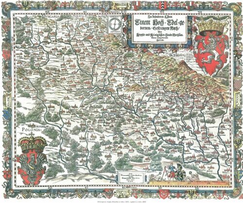 Helwigova mapa Slezska z roku 1561 
vydání z roku 1655