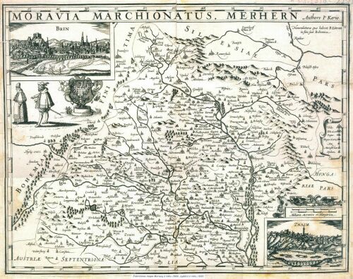 Fabriciova mapa Moravy z roku 1569, vydání z roku 
            1625