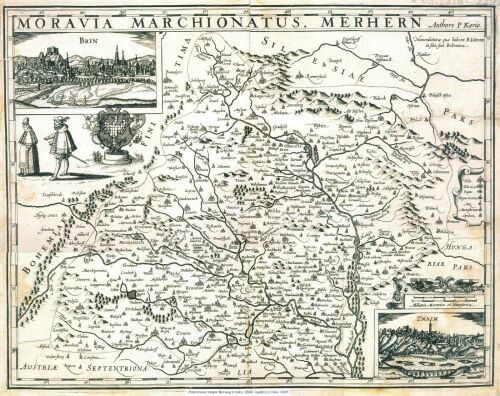 Fabriciova mapa Moravy z roku 1569, vydání z roku 
            1625