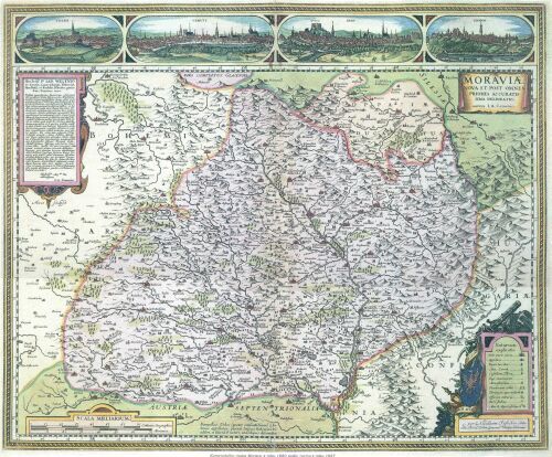 Komenského mapa Moravy z roku 1680 podle rytiny 
            z roku 1627